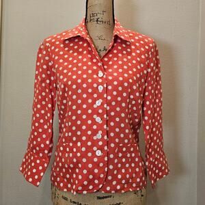 NWOT Talbots Linen Polka Dot Top Size 4